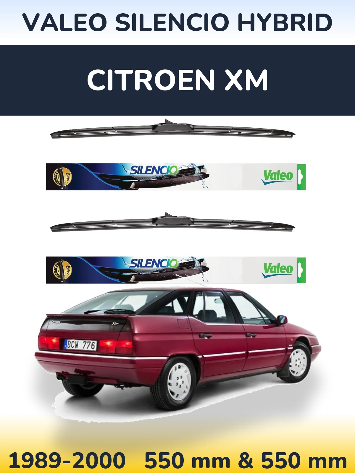 Komplet przednich wycieraczek Valeo Silencio Hybrid 550 & 550 mm do Citroen XM 1989-2000