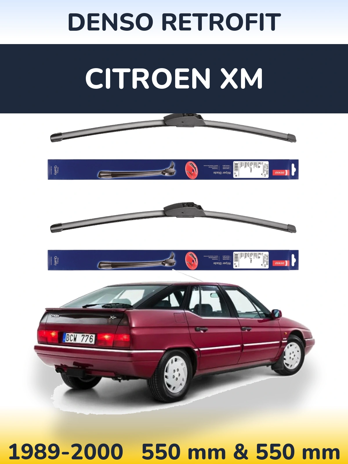 Komplet przednich wycieraczek Denso Retrofit 550 & 550 mm do Citroen XM 1989-2000