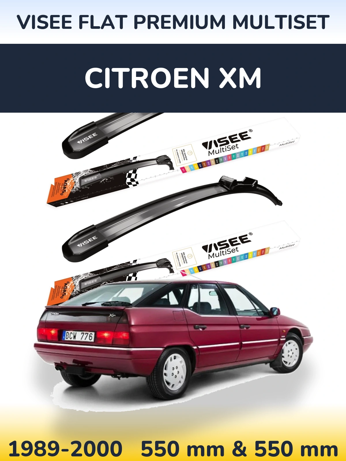 Komplet przednich wycieraczek VISEE FLAT PREMIUM MultiSet 550 & 550 mm do Citroen XM 1989-2000