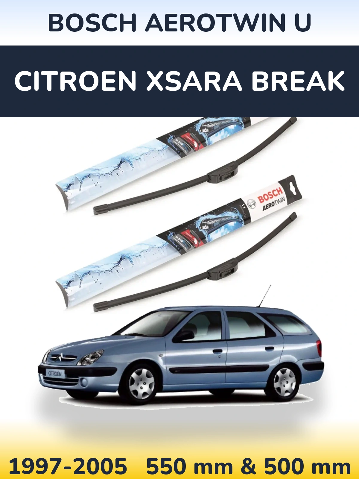 Komplet przednich wycieraczek BOSCH AeroTwin U 550 & 500 mm do Citroen Xsara Break 1997-2005