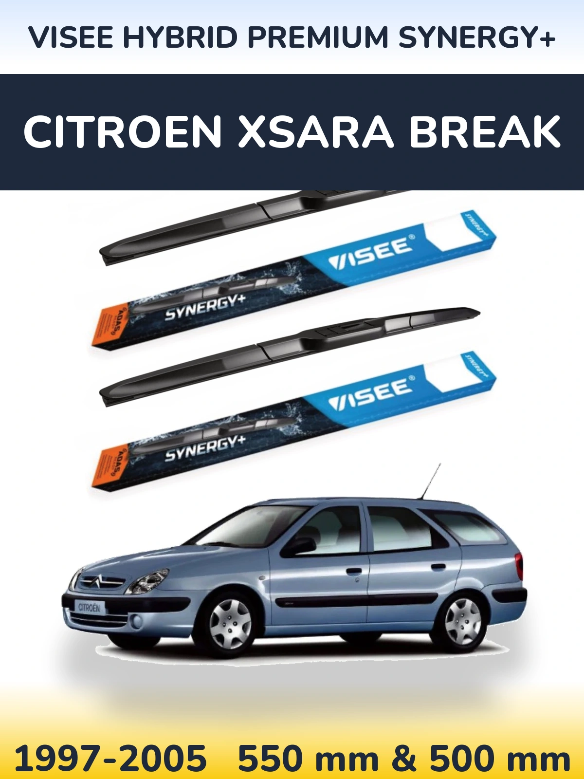 Komplet przednich wycieraczek VISEE HYBRID PREMIUM SYNERGY+ 550 & 500 mm do Citroen Xsara Break 1997-2005