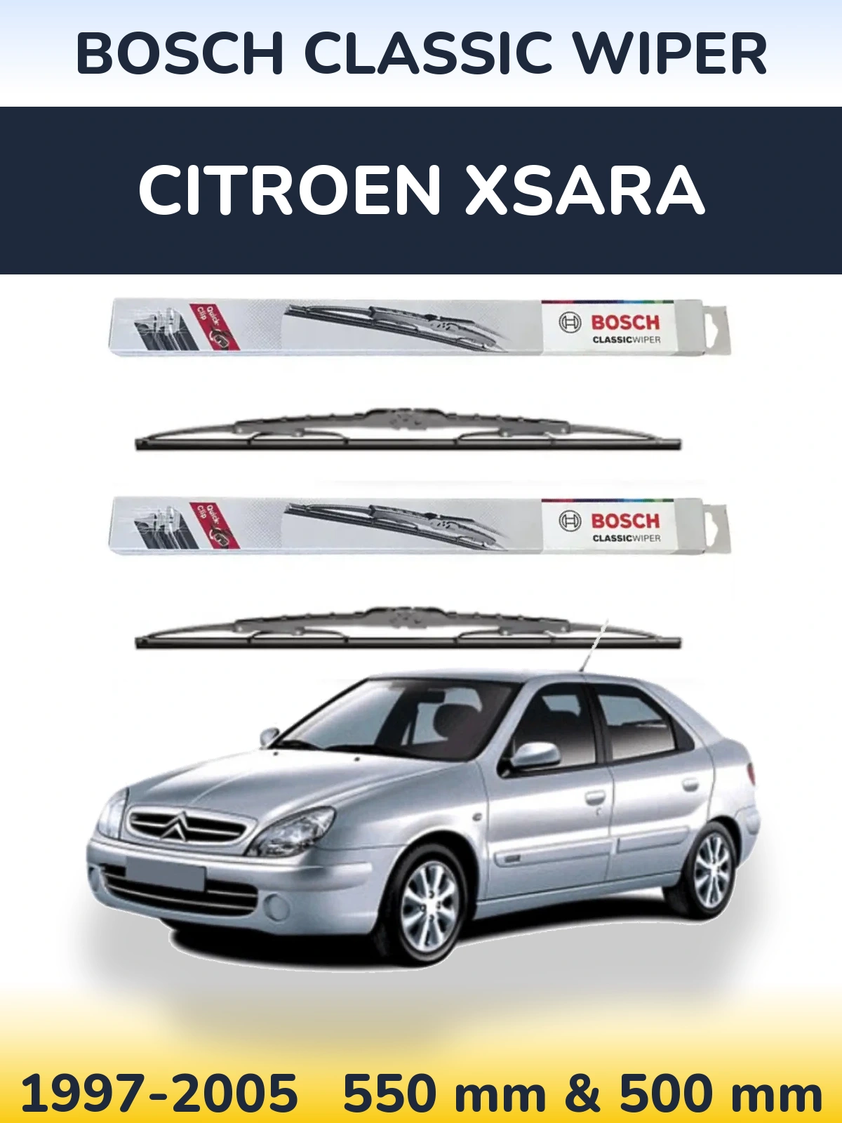Комплект передних дворников BOSCH Classic Wiper 550 & 500 мм для Citroen Xsara 1997-2005