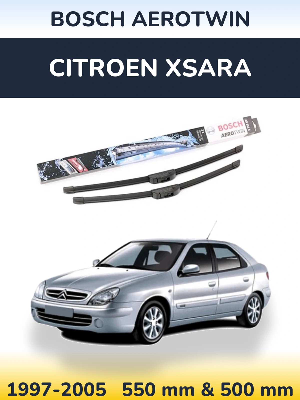Комплект передних дворников BOSCH AeroTwin 550 & 500 мм для Citroen Xsara 1997-2005