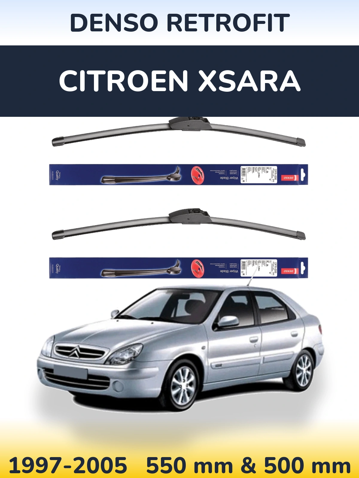 Komplet przednich wycieraczek Denso Retrofit 550 & 500 mm do Citroen Xsara 1997-2005