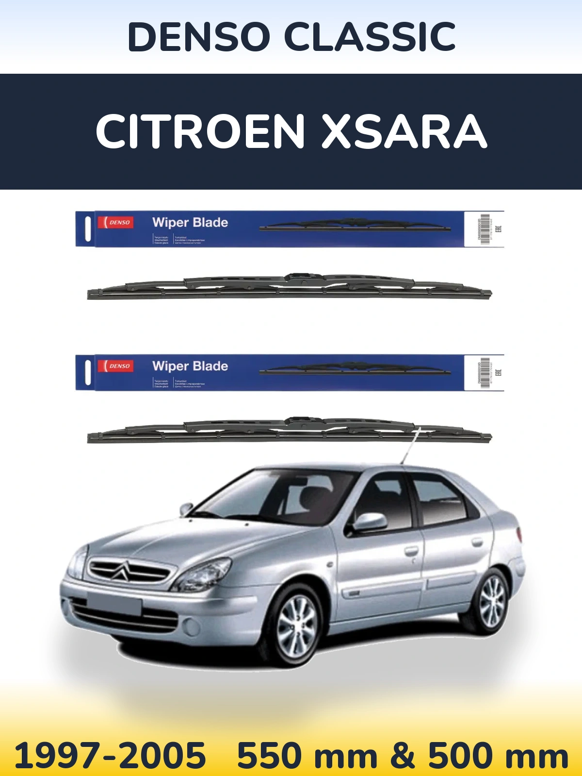 Komplet przednich wycieraczek Denso Classic 550 & 500 mm do Citroen Xsara 1997-2005