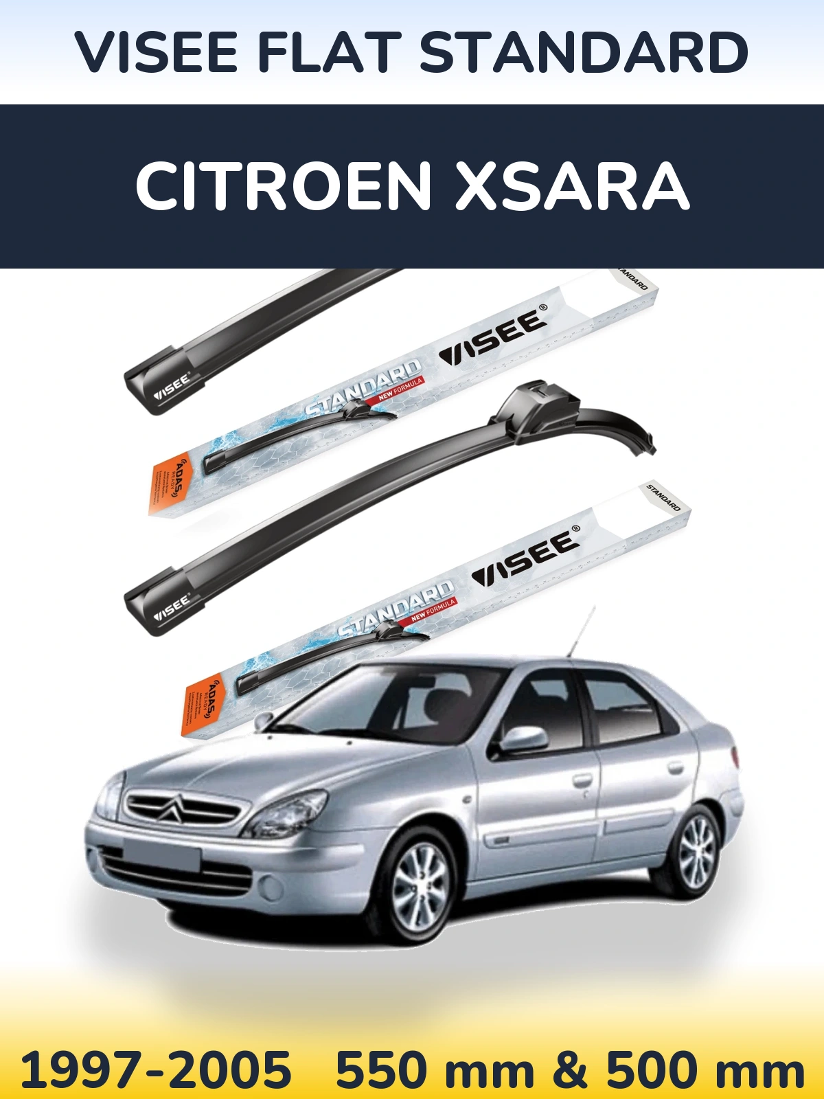 Комплект передних дворников VISEE FLAT STANDARD 550 & 500 мм для Citroen Xsara 1997-2005