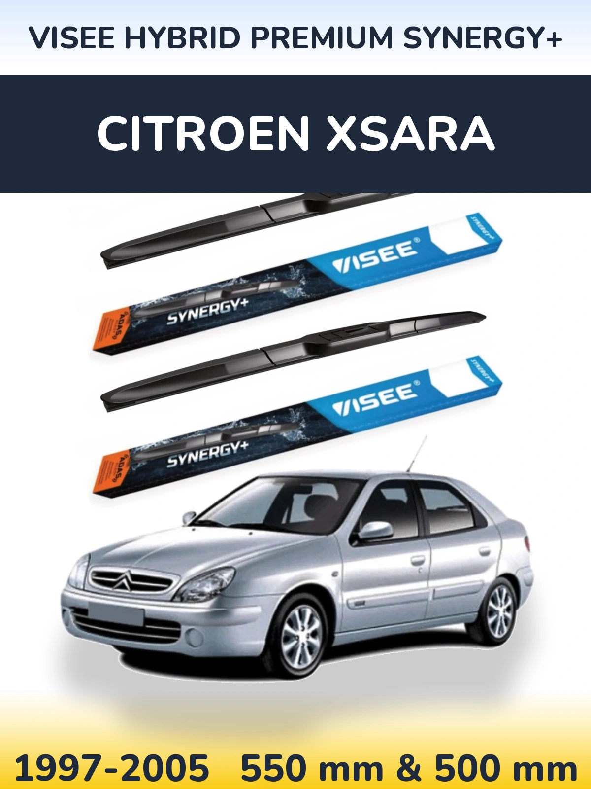 Komplet przednich wycieraczek VISEE HYBRID PREMIUM SYNERGY+ 550 & 500 mm do Citroen Xsara 1997-2005