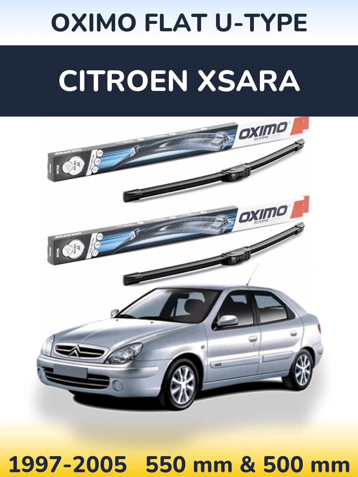 Комплект передних дворников Oximo Flat U-type 550 & 500 мм для Citroen Xsara 1997-2005