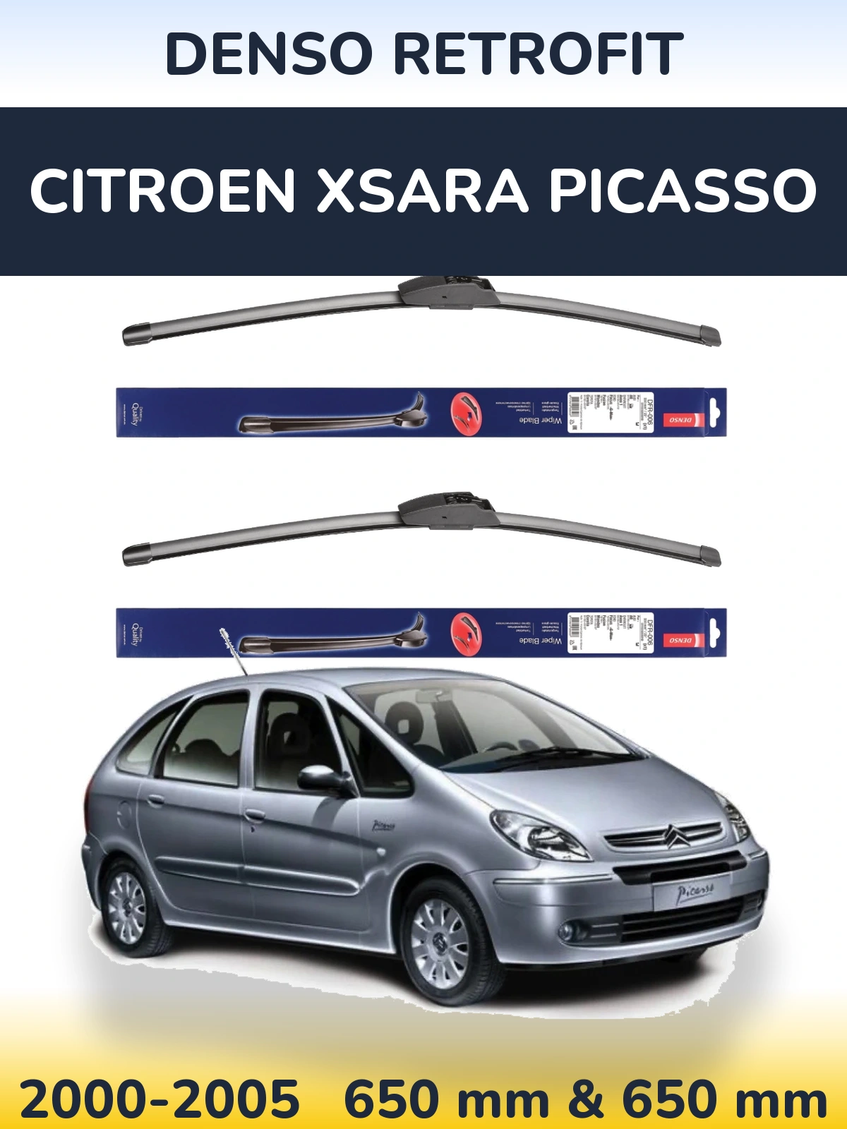 Komplet przednich wycieraczek Denso Retrofit 650 & 650 mm do Citroen Xsara Picasso 2000-2005