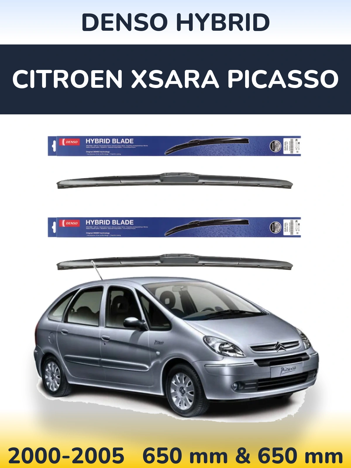 Komplet przednich wycieraczek Denso Hybrid 650 & 650 mm do Citroen Xsara Picasso 2000-2005