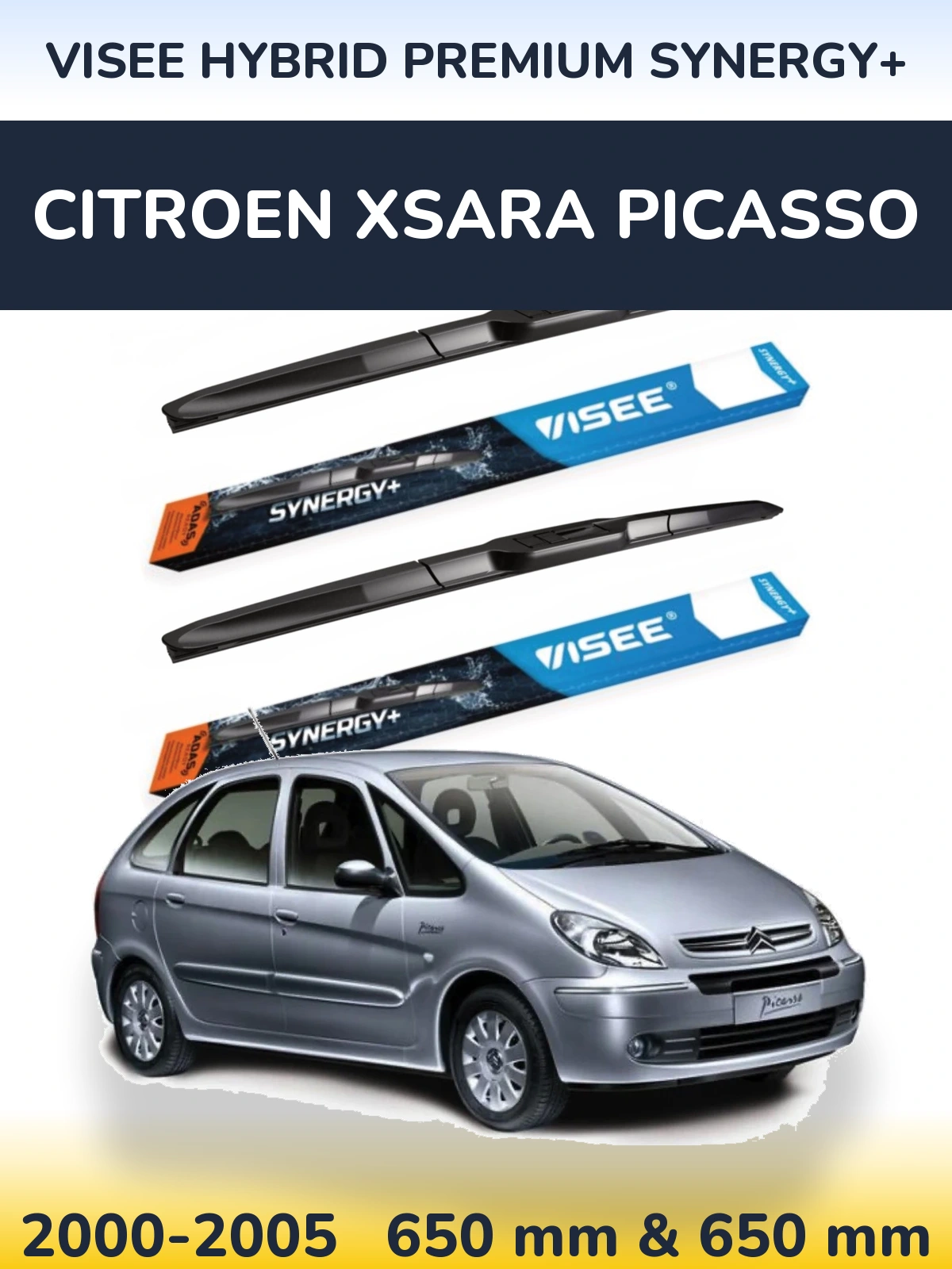 Комплект передних дворников VISEE HYBRID PREMIUM SYNERGY+ 650 & 650 мм для Citroen Xsara Picasso 2000-2005