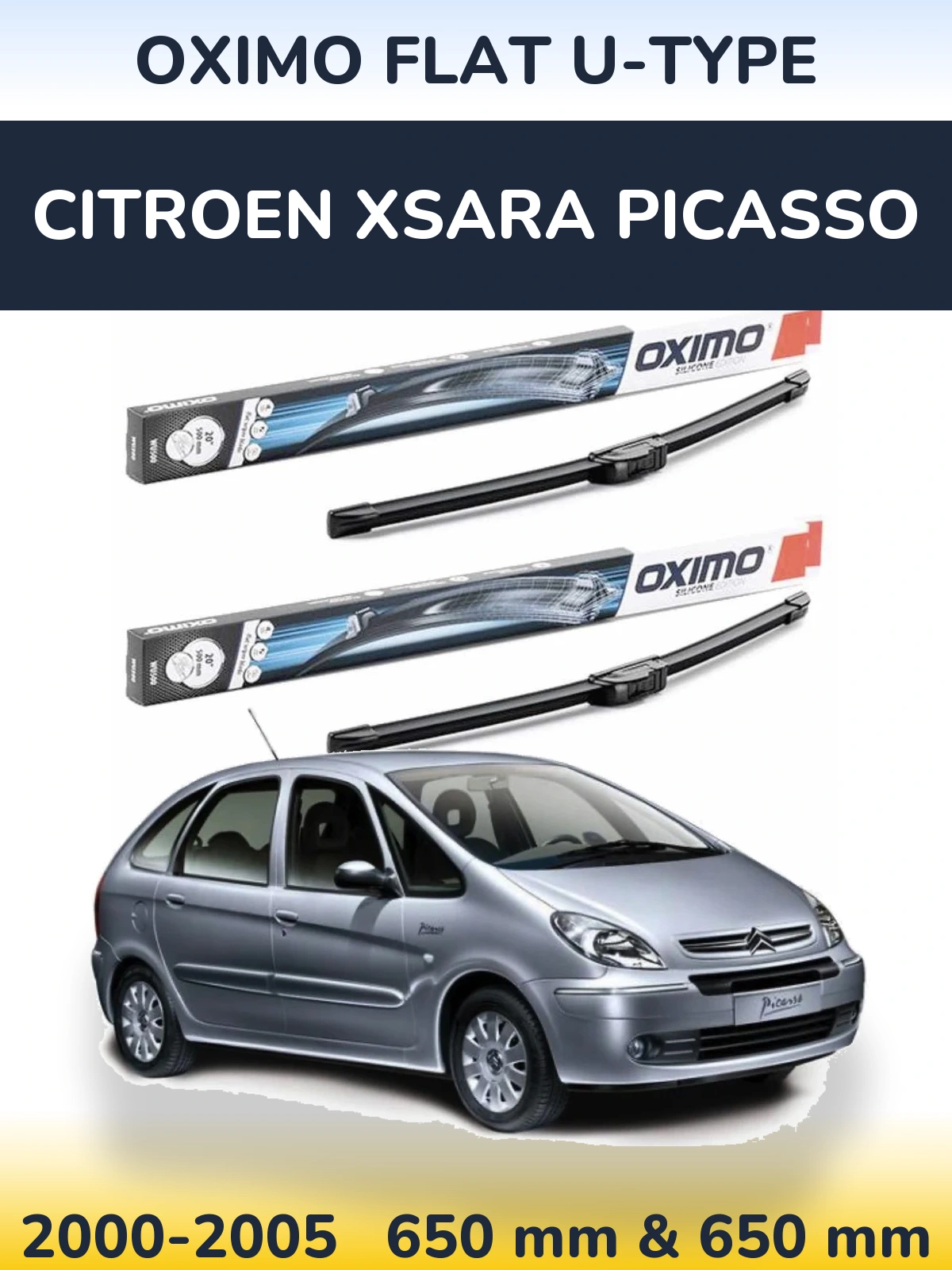 Komplet przednich wycieraczek Oximo Flat U-type 650 & 650 mm do Citroen Xsara Picasso 2000-2005