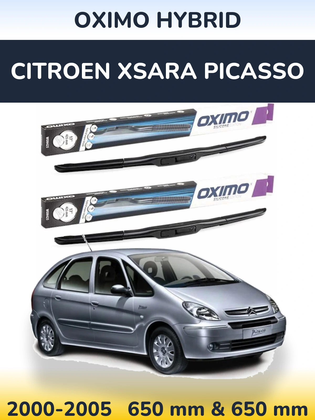 Komplet przednich wycieraczek Oximo Hybrid 650 & 650 mm do Citroen Xsara Picasso 2000-2005