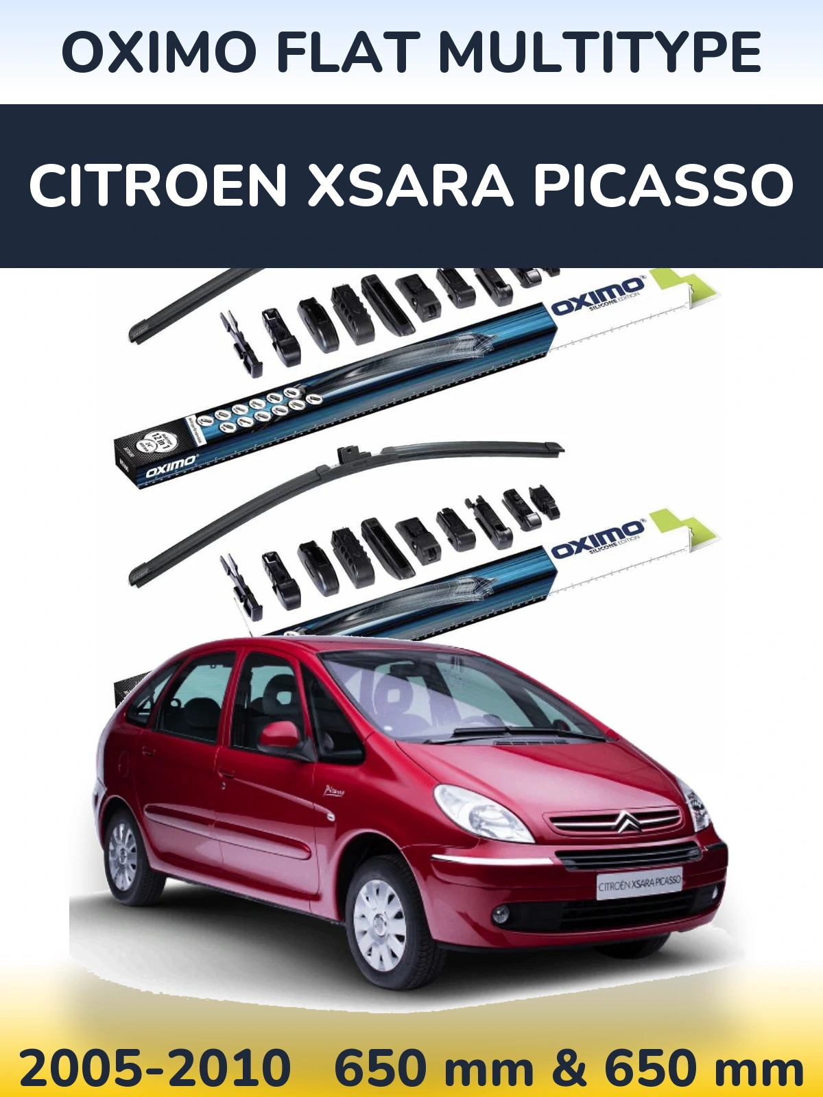 Komplet przednich wycieraczek Oximo Flat MultiType 650 & 650 mm do Citroen Xsara Picasso 2005-2010