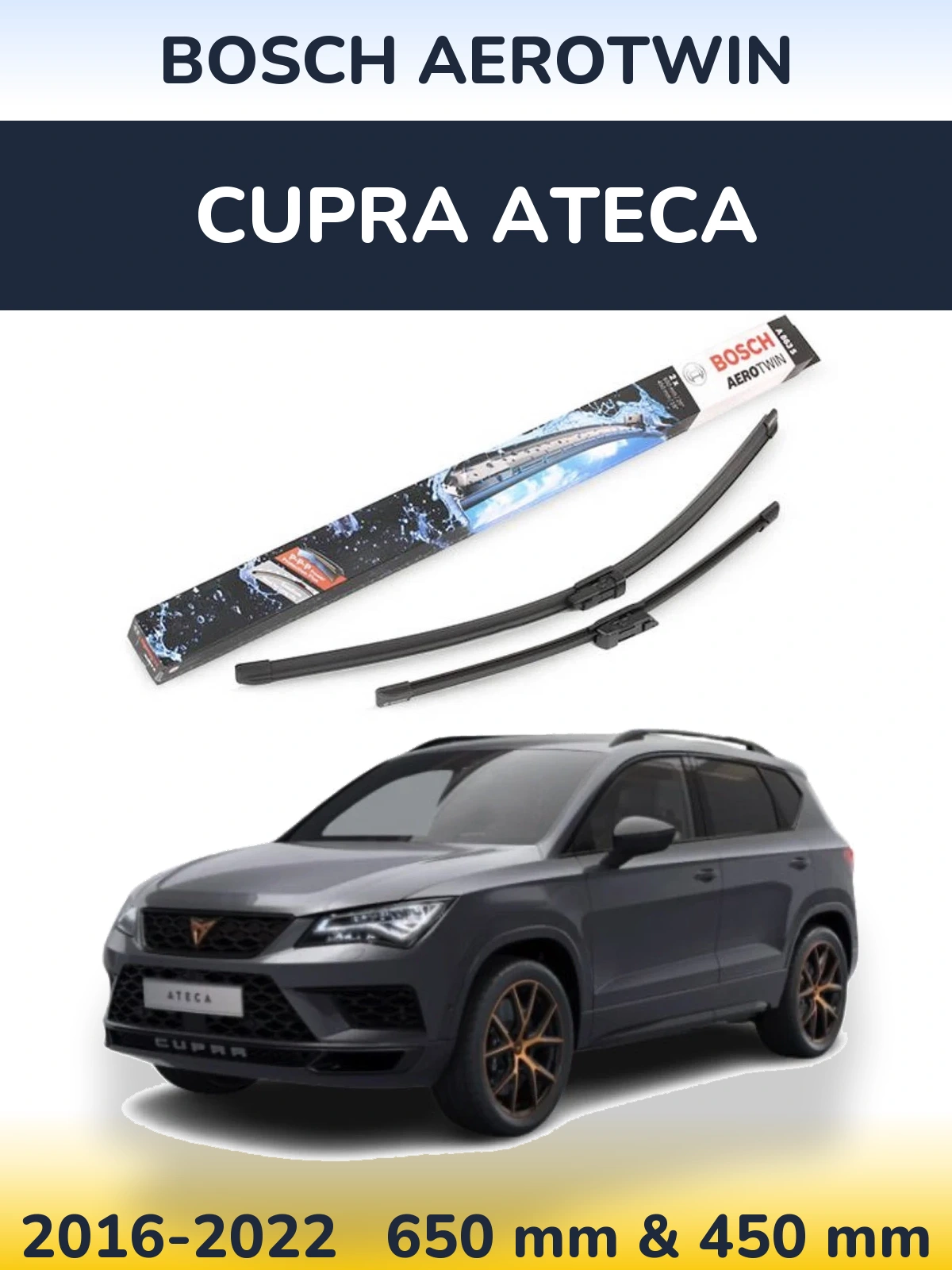 Komplet przednich wycieraczek BOSCH AeroTwin 650 & 450 mm do Cupra Ateca 2016-2022