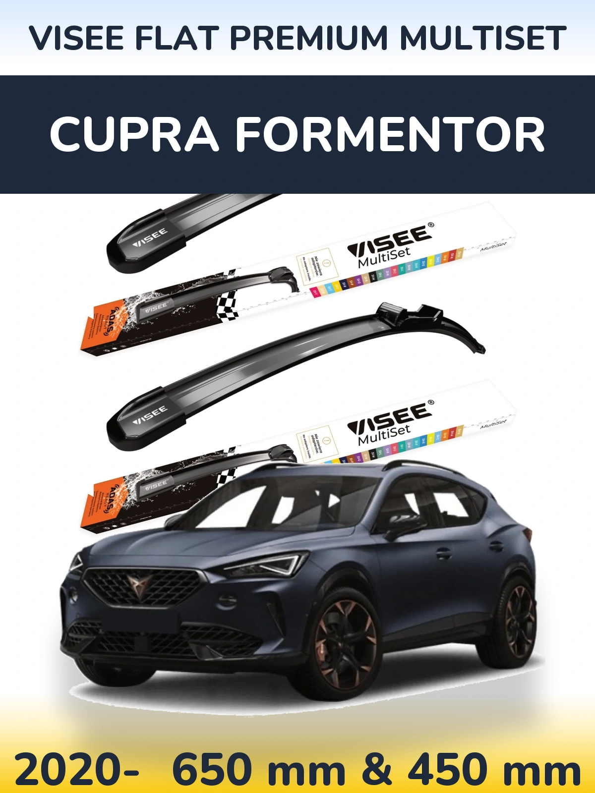 Комплект передніх щіток VISEE FLAT PREMIUM MultiSet 650 & 450 мм для Cupra Formentor 2020-2026