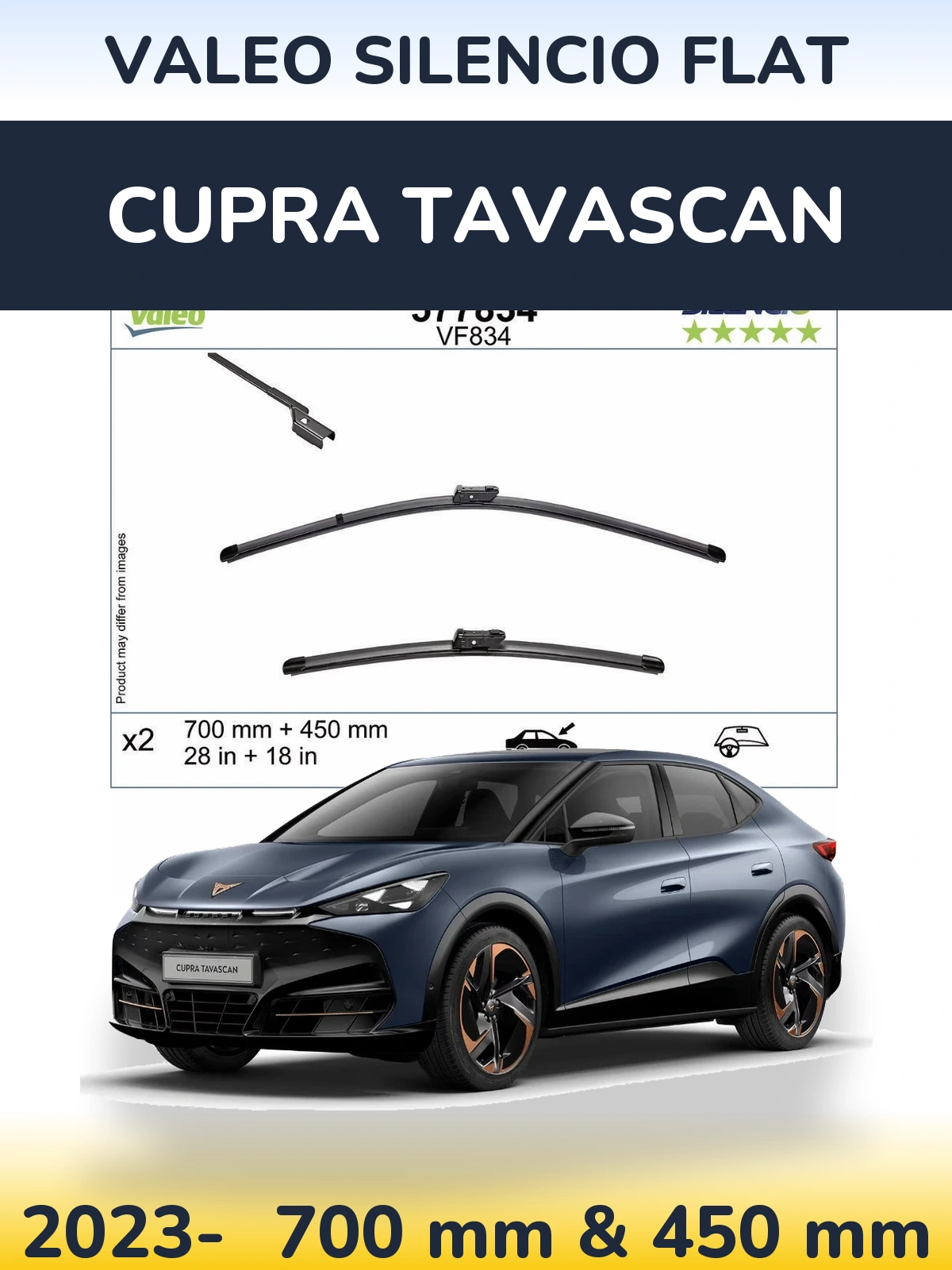 Komplet przednich wycieraczek Valeo Silencio Flat 700 & 450 mm do Cupra Tavascan 2023-2026