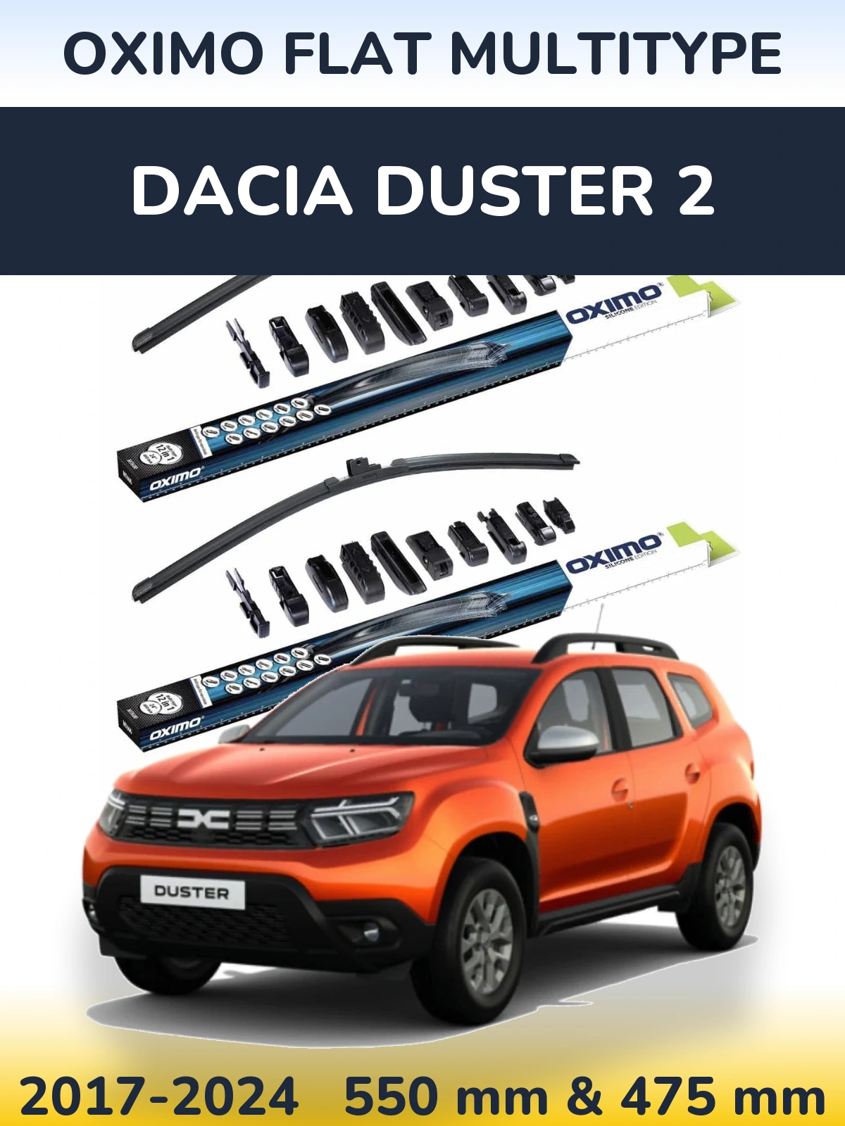 Front wiper blade set Oximo Flat MultiTypee 550 & 475 mm for Dacia Duster 2 2017-2024