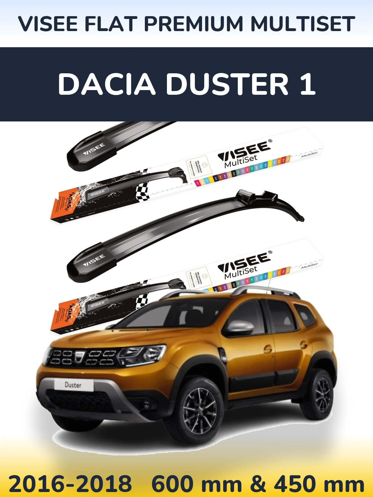 Комплект передних дворников VISEE FLAT PREMIUM MultiSet 600 & 450 мм для Dacia Duster 1 2016-2018
