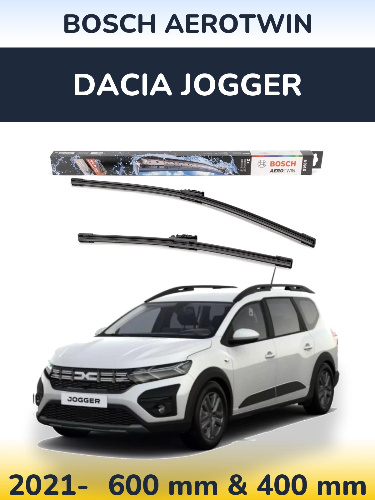 Front wiper blade set BOSCH AeroTwin 600 & 400 mm for Dacia Jogger 2021-2026