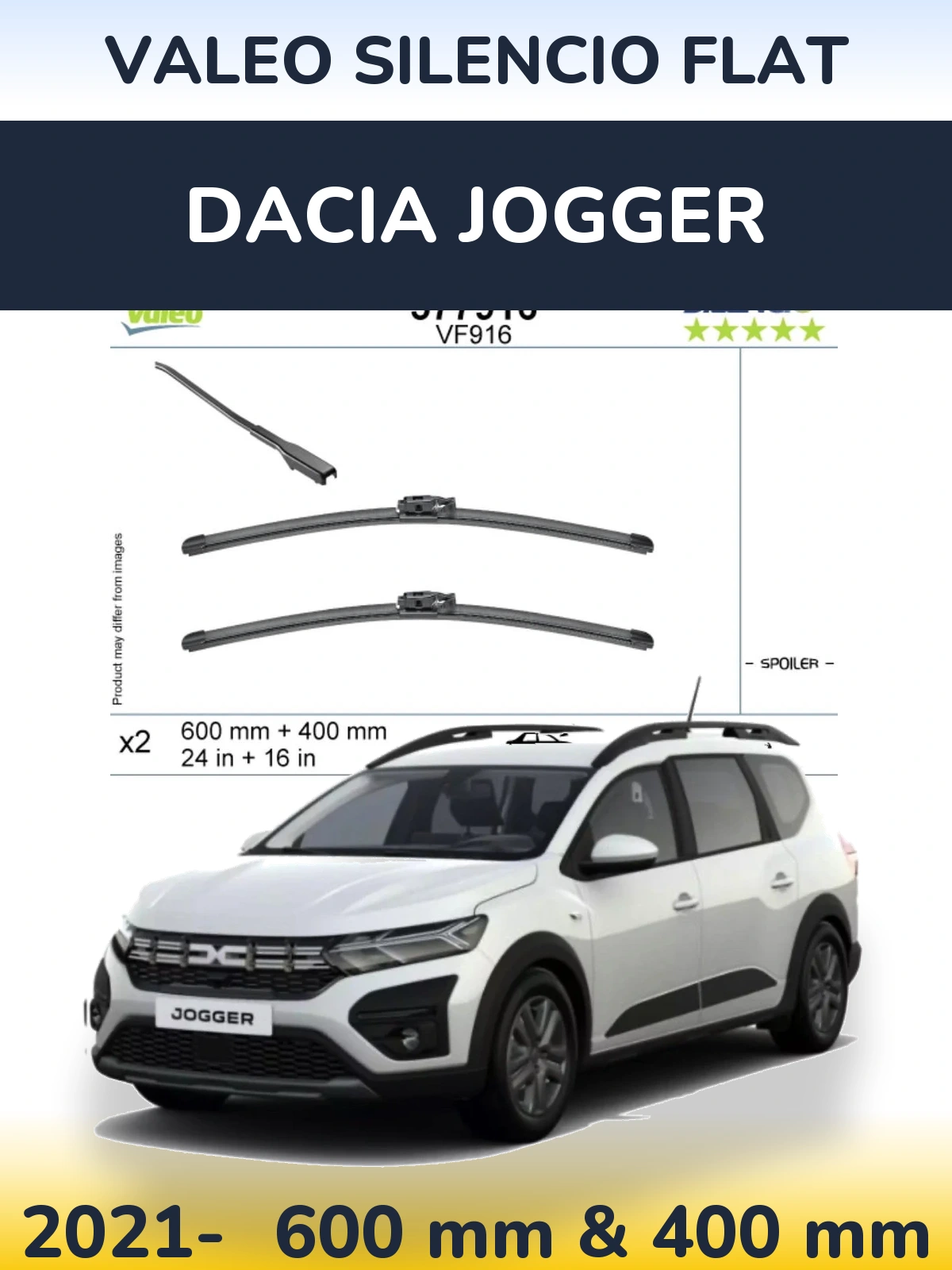 Комплект передних дворников Valeo Silencio Flat 600 & 400 мм для Dacia Jogger 2021-2026