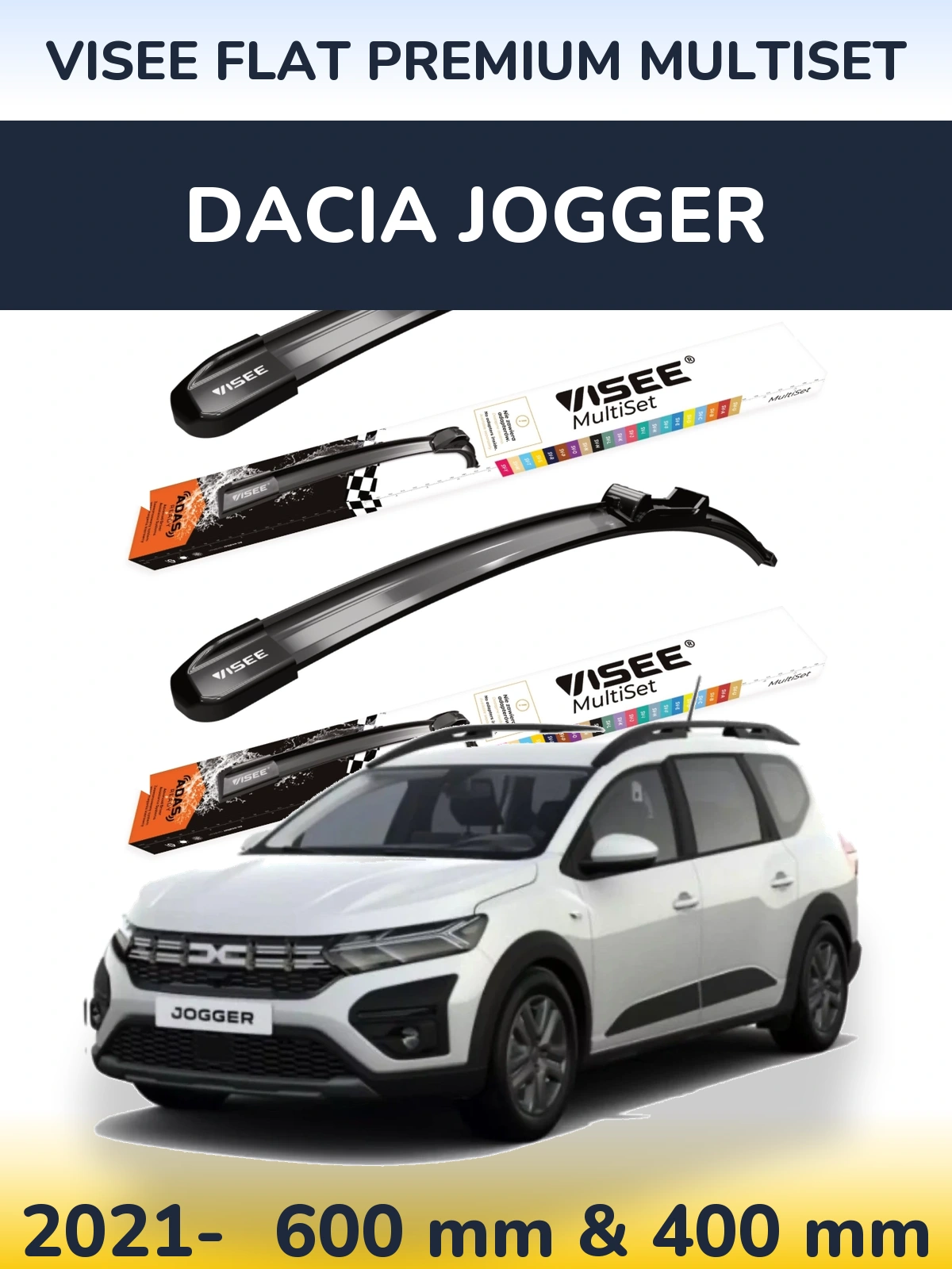 Front wiper blade set VISEE FLAT PREMIUM MultiSet 600 & 400 mm for Dacia Jogger 2021-2026