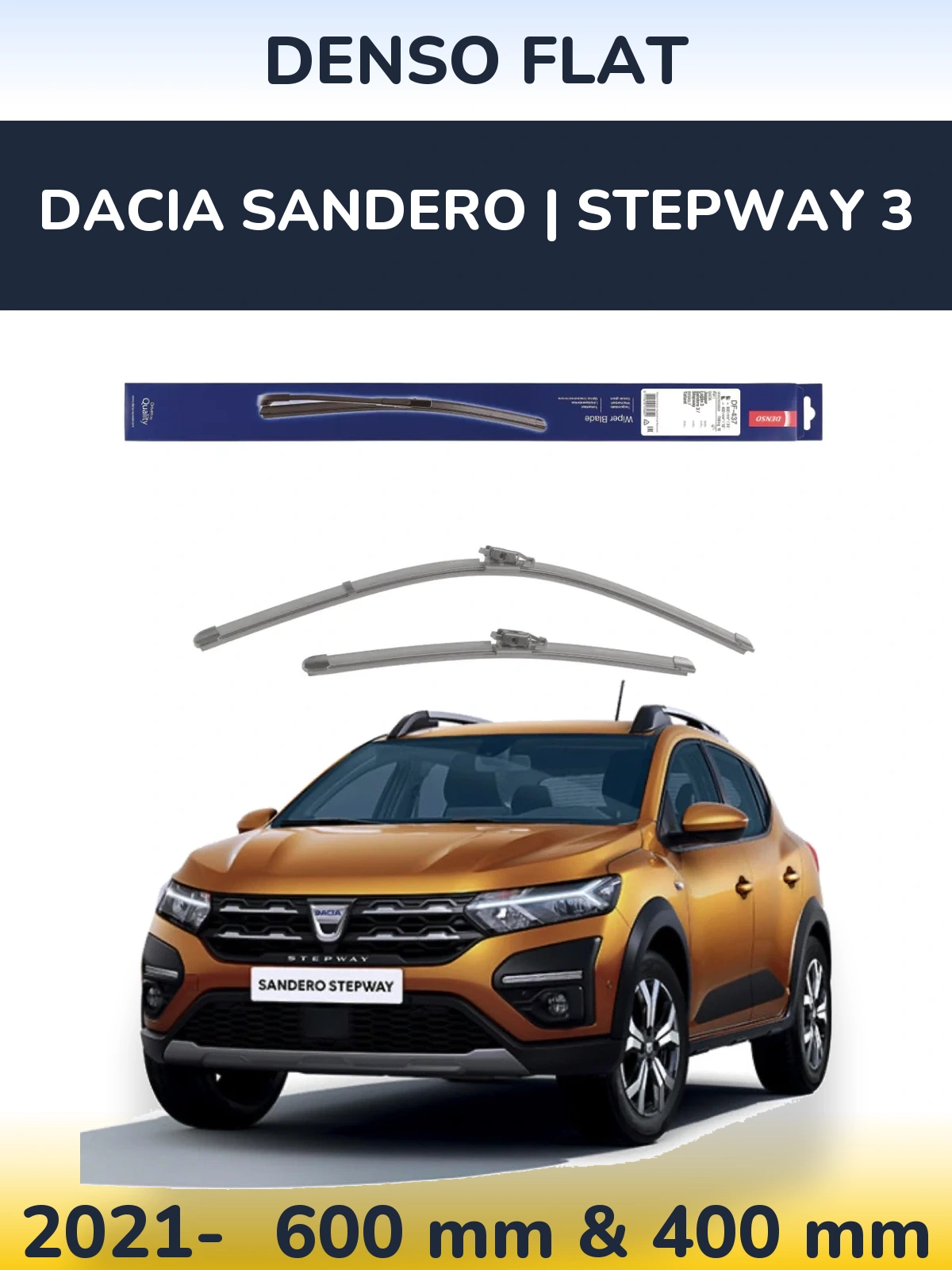 Komplet przednich wycieraczek Denso Flat 600 & 400 mm do Dacia Sandero | Stepway 3 2021-2026
