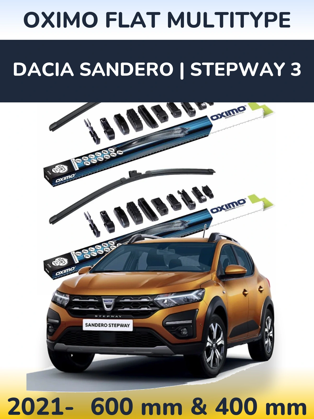 Комплект передних дворников Oximo Flat MultiТипe 600 & 400 мм для Dacia Sandero | Stepway 3 2021-2026