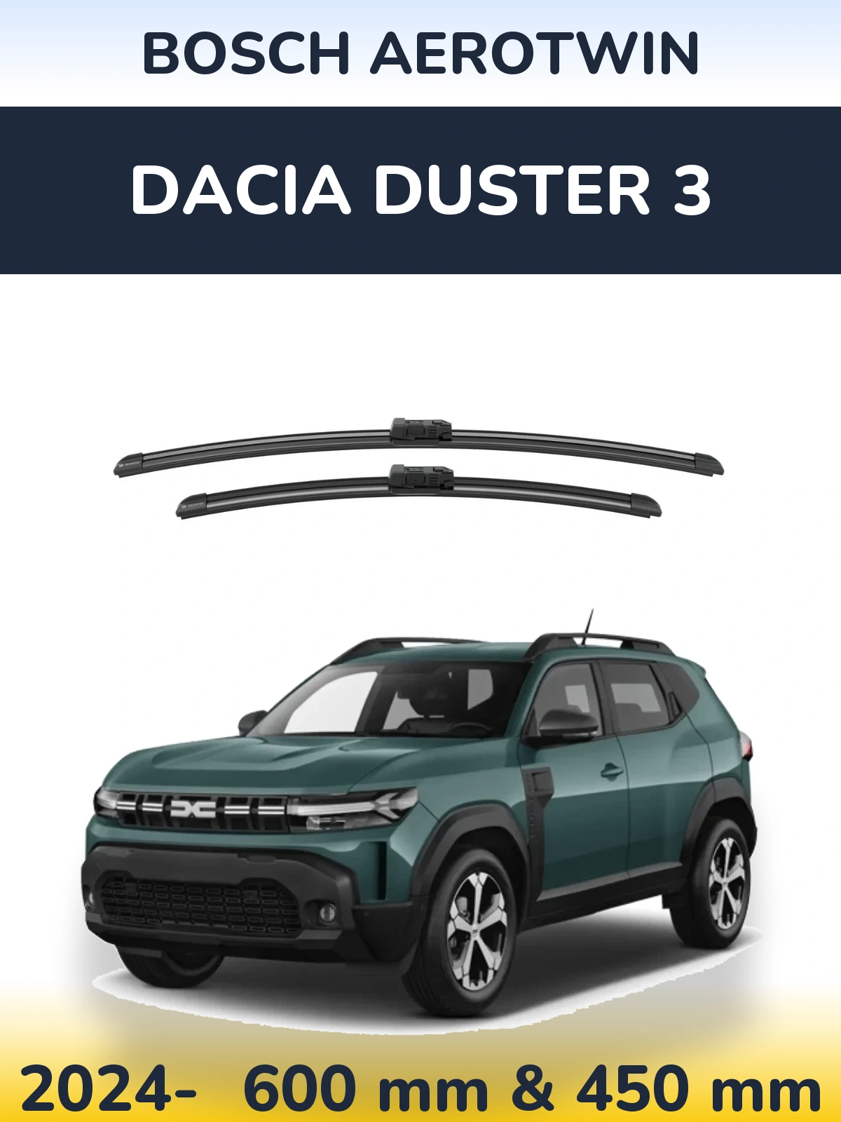 Komplet przednich wycieraczek BOSCH AeroTwin 600 & 450 mm do Dacia Duster 3 2024-2026