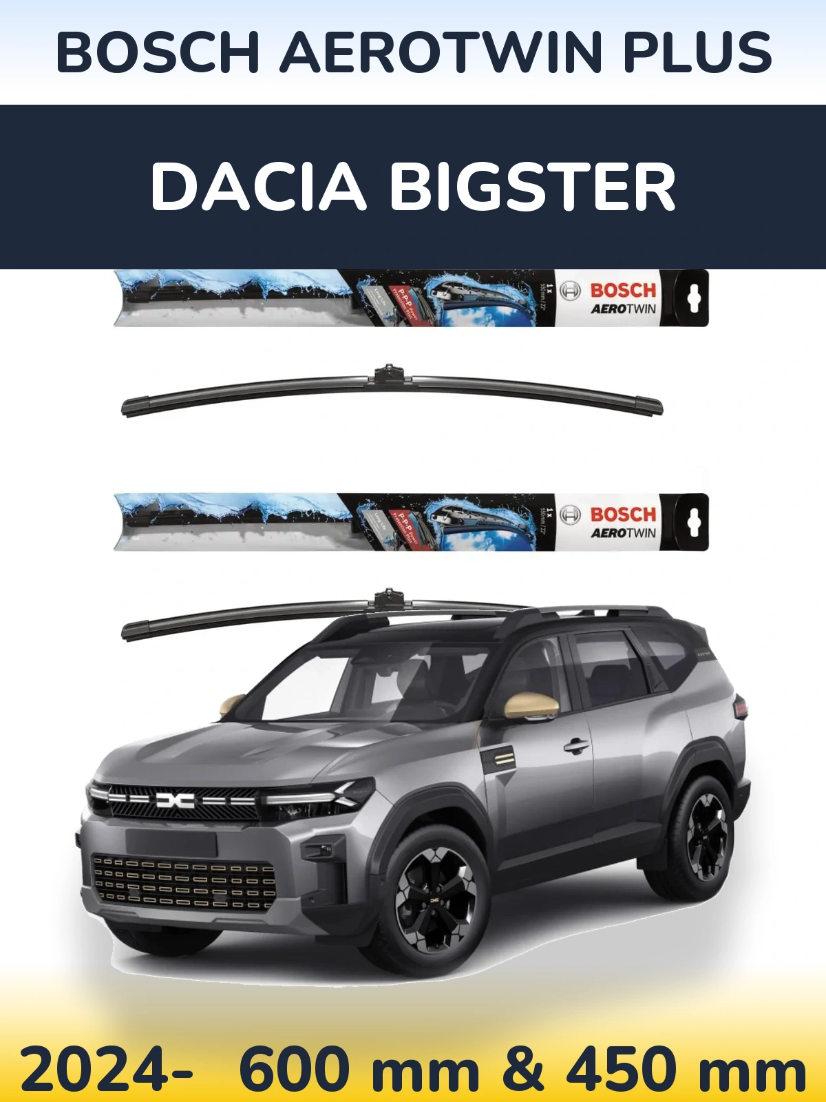 Komplet przednich wycieraczek BOSCH AeroTwin Plus 600 & 450 mm do Dacia Bigster 2024-2026