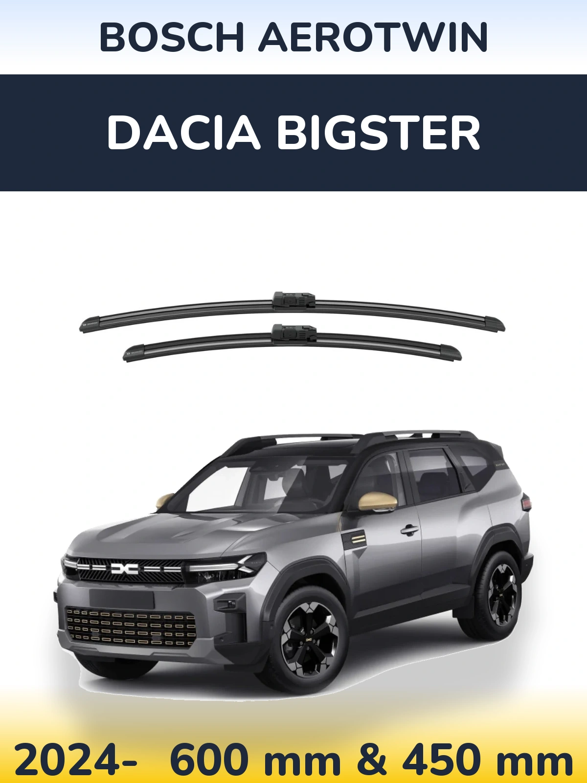 Комплект передних дворников BOSCH AeroTwin 600 & 450 мм для Dacia Bigster 2024-2026