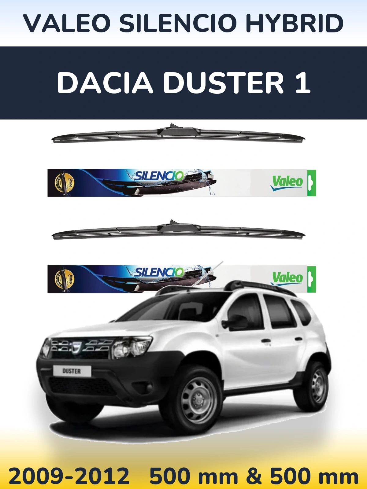 Komplet przednich wycieraczek Valeo Silencio Hybrid 500 & 500 mm do Dacia Duster 1 2009-2012
