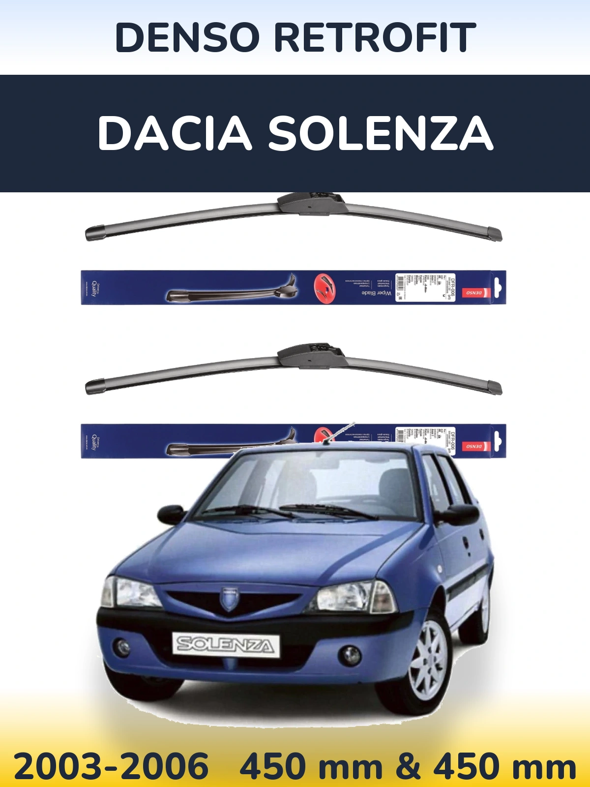 Komplet przednich wycieraczek Denso Retrofit 450 & 450 mm do Dacia Solenza 2003-2006