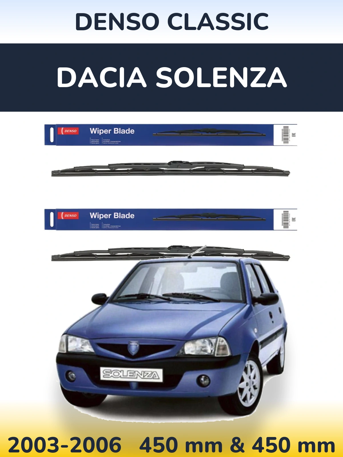 Komplet przednich wycieraczek Denso Classic 450 & 450 mm do Dacia Solenza 2003-2006