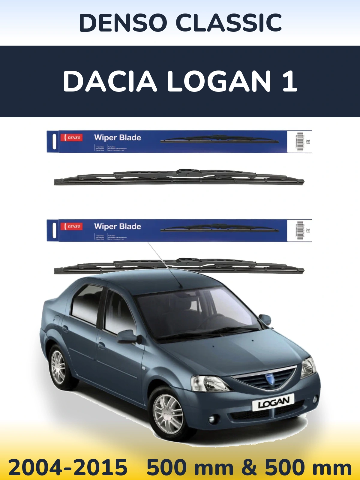 Komplet przednich wycieraczek Denso Classic 500 & 500 mm do Dacia Logan 1 2004-2015