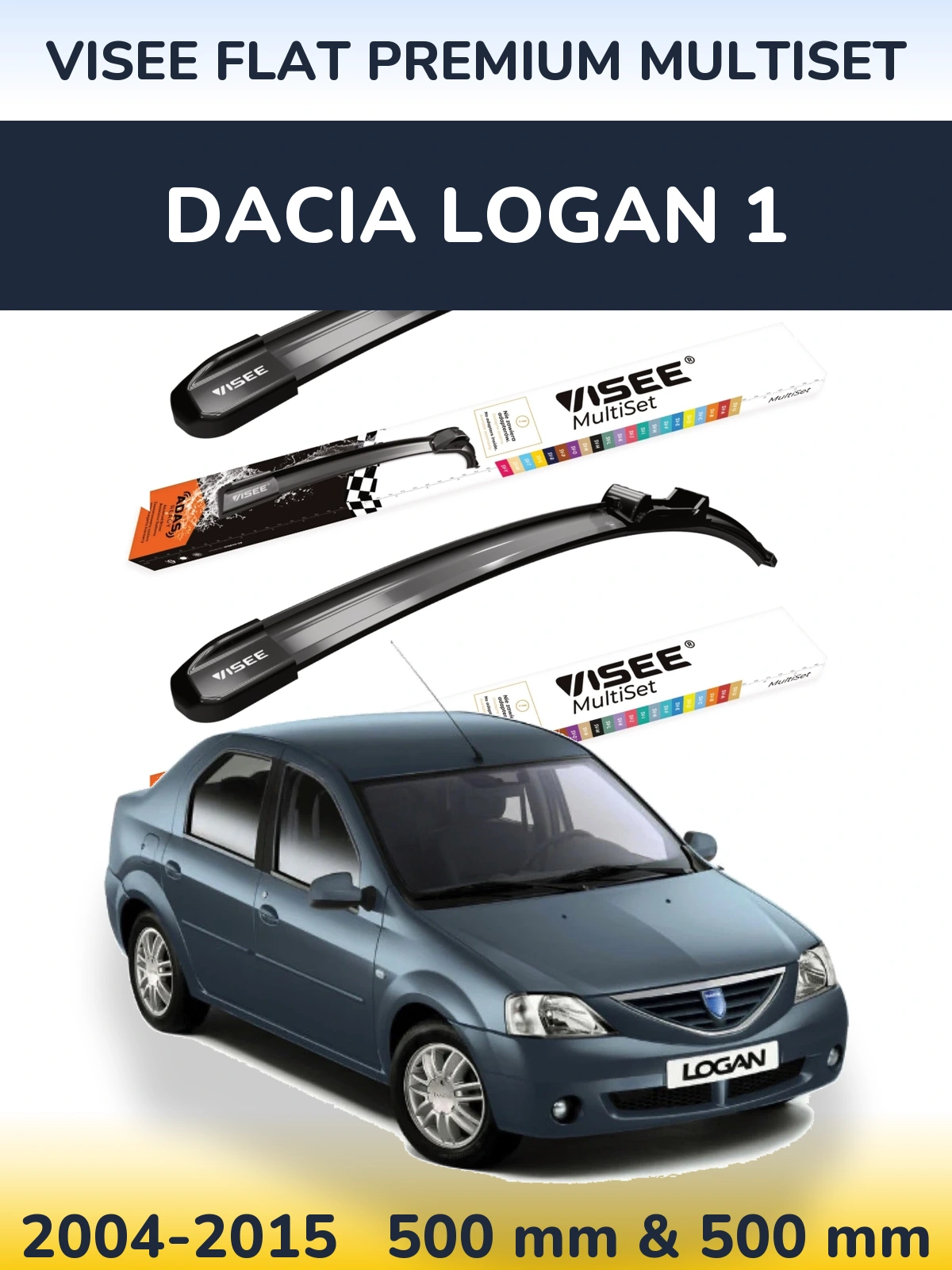 Front wiper blade set VISEE FLAT PREMIUM MultiSet 500 & 500 mm for Dacia Logan 1 2004-2015