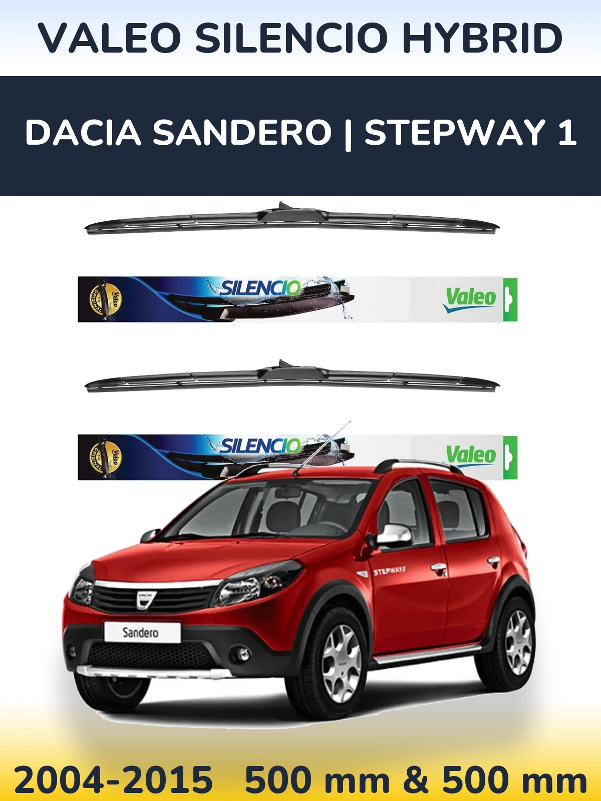 Комплект передних дворников Valeo Silencio Hybrid 500 & 500 мм для Dacia Sandero | Stepway 1 2004-2015
