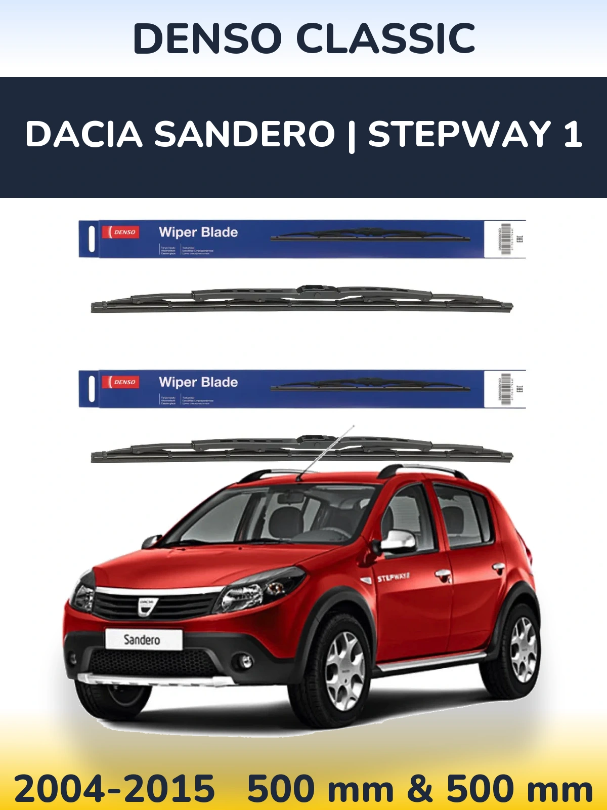 Front wiper blade set Denso Classic 500 & 500 mm for Dacia Sandero | Stepway 1 2004-2015
