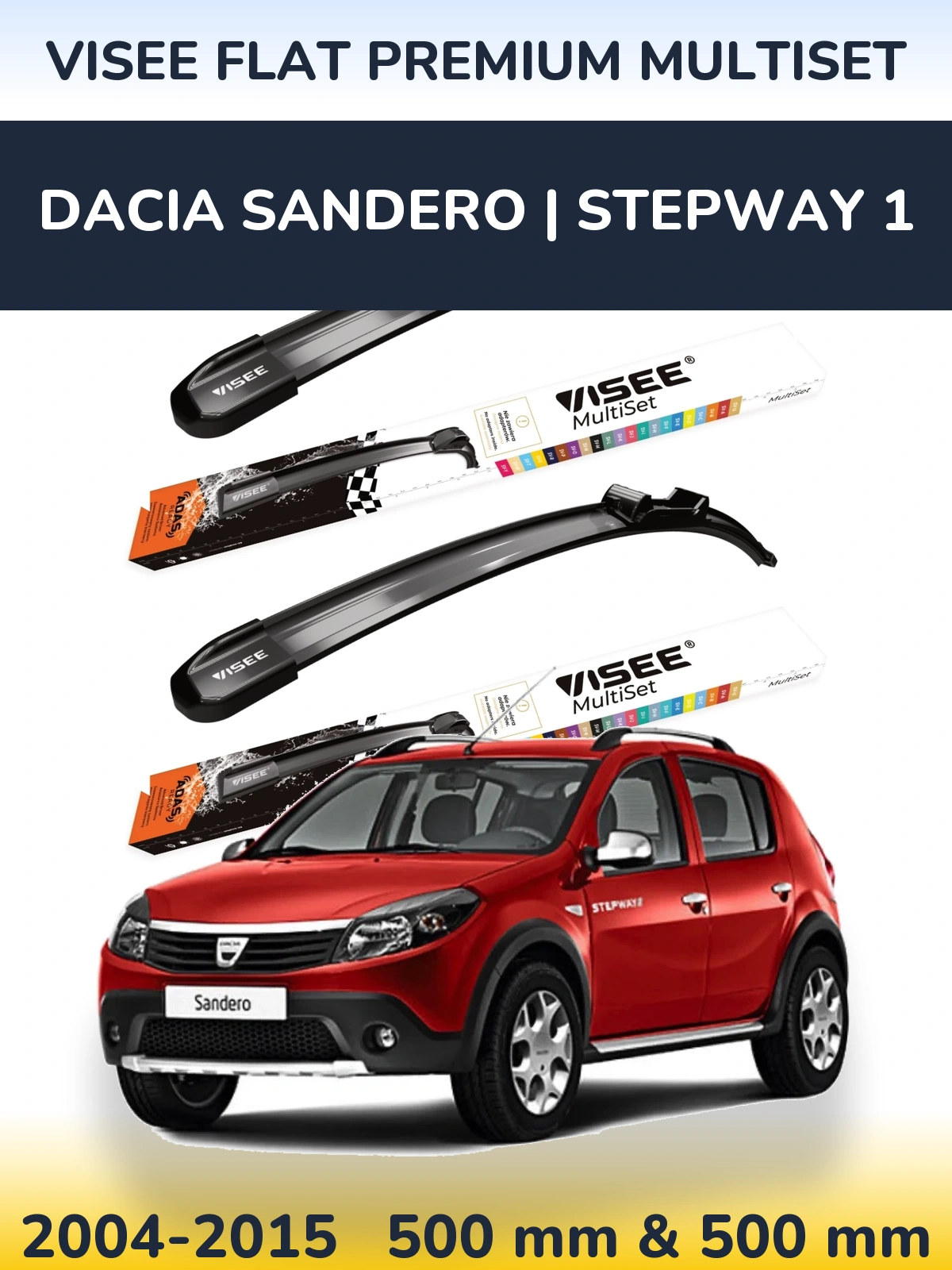 Комплект передніх щіток VISEE FLAT PREMIUM MultiSet 500 & 500 мм для Dacia Sandero | Stepway 1 2004-2015