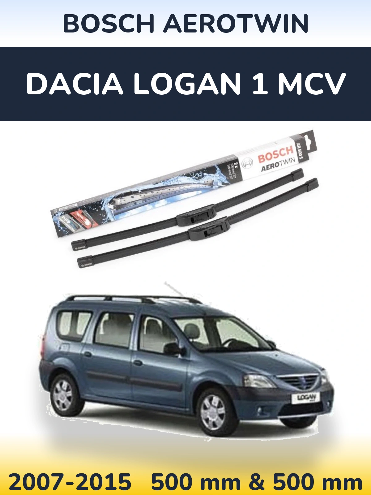 Комплект передніх щіток BOSCH AeroTwin 500 & 500 мм для Dacia Logan 1 MCV 2007-2015