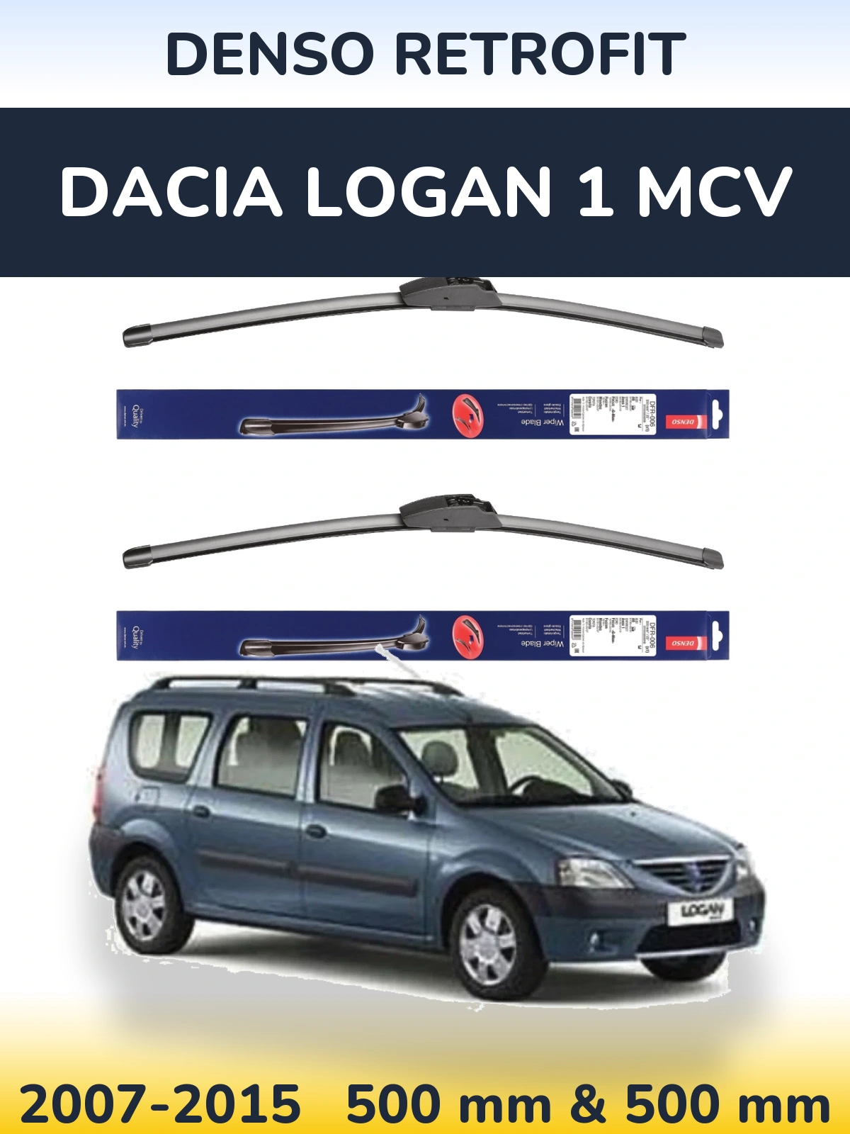 Komplet przednich wycieraczek Denso Retrofit 500 & 500 mm do Dacia Logan 1 MCV 2007-2015