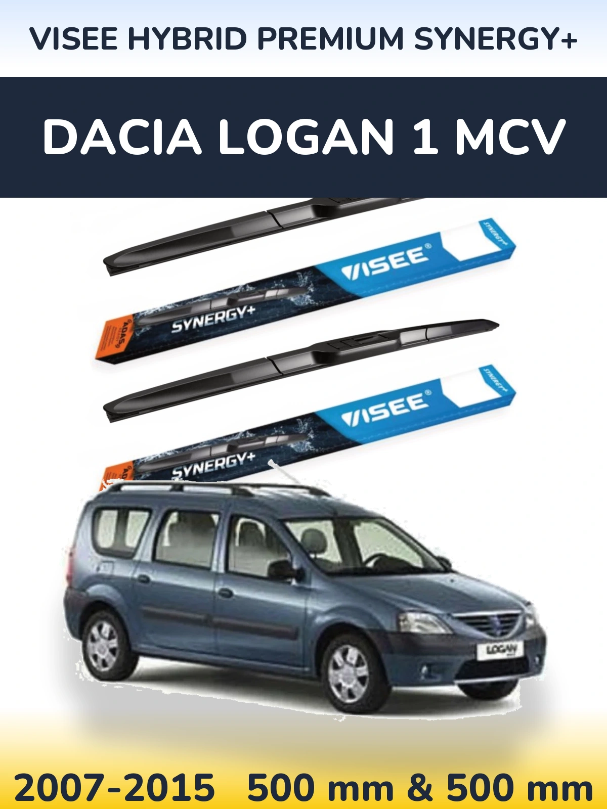 Komplet przednich wycieraczek VISEE HYBRID PREMIUM SYNERGY+ 500 & 500 mm do Dacia Logan 1 MCV 2007-2015