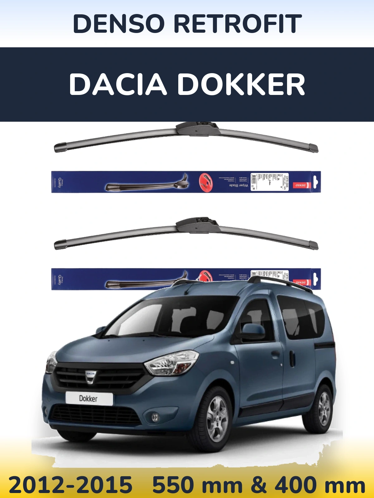 Front wiper blade set Denso Retrofit 550 & 400 mm for Dacia Dokker 2012-2015
