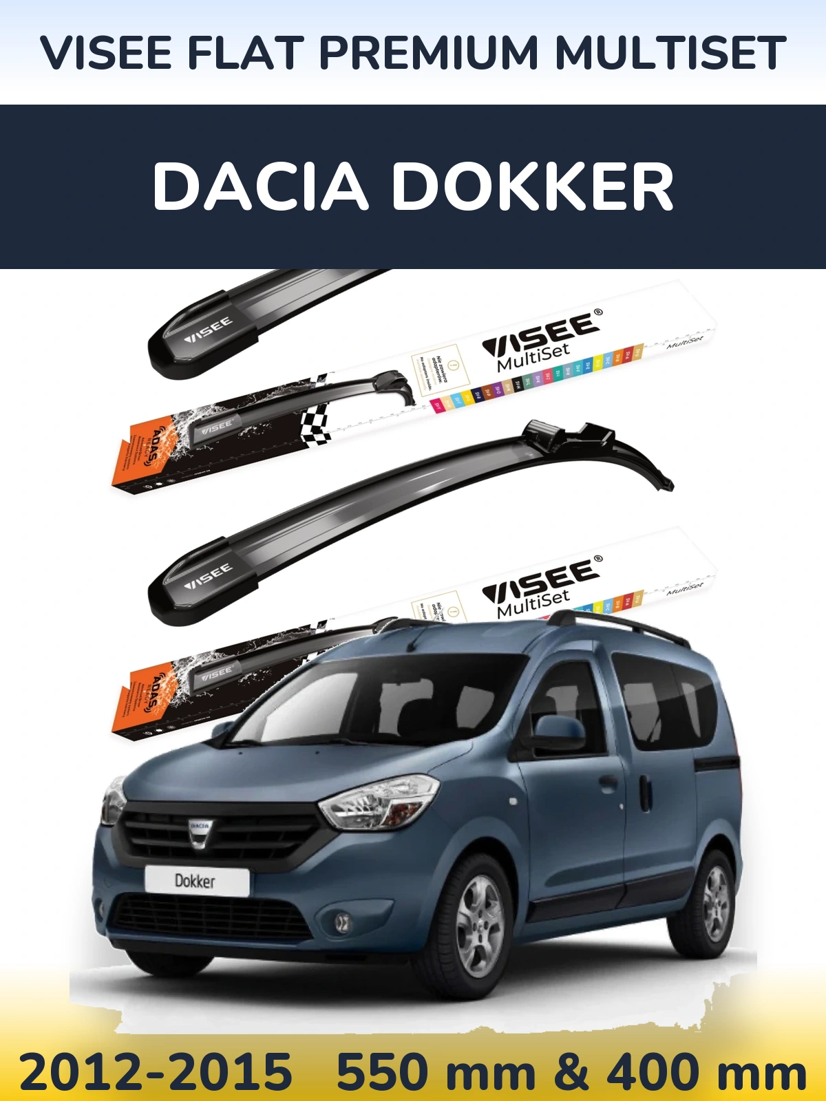 Комплект передних дворников VISEE FLAT PREMIUM MultiSet 550 & 400 мм для Dacia Dokker 2012-2015