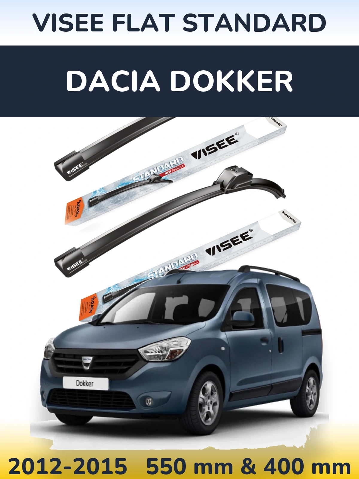 Комплект передних дворников VISEE FLAT STANDARD 550 & 400 мм для Dacia Dokker 2012-2015