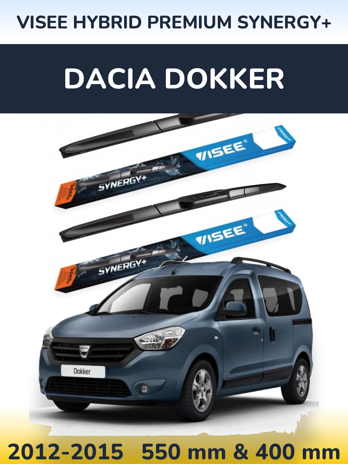 Комплект передних дворников VISEE HYBRID PREMIUM SYNERGY+ 550 & 400 мм для Dacia Dokker 2012-2015