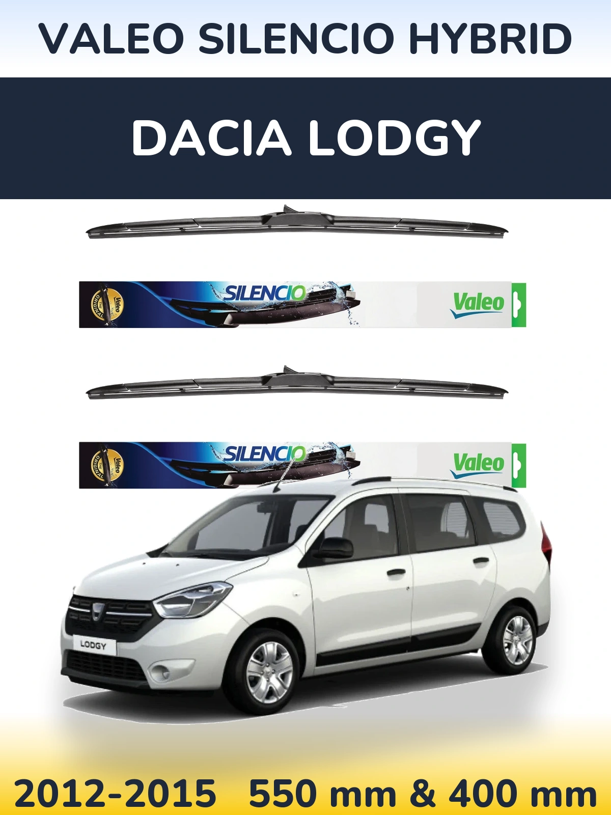 Komplet przednich wycieraczek Valeo Silencio Hybrid 550 & 400 mm do Dacia Lodgy 2012-2015