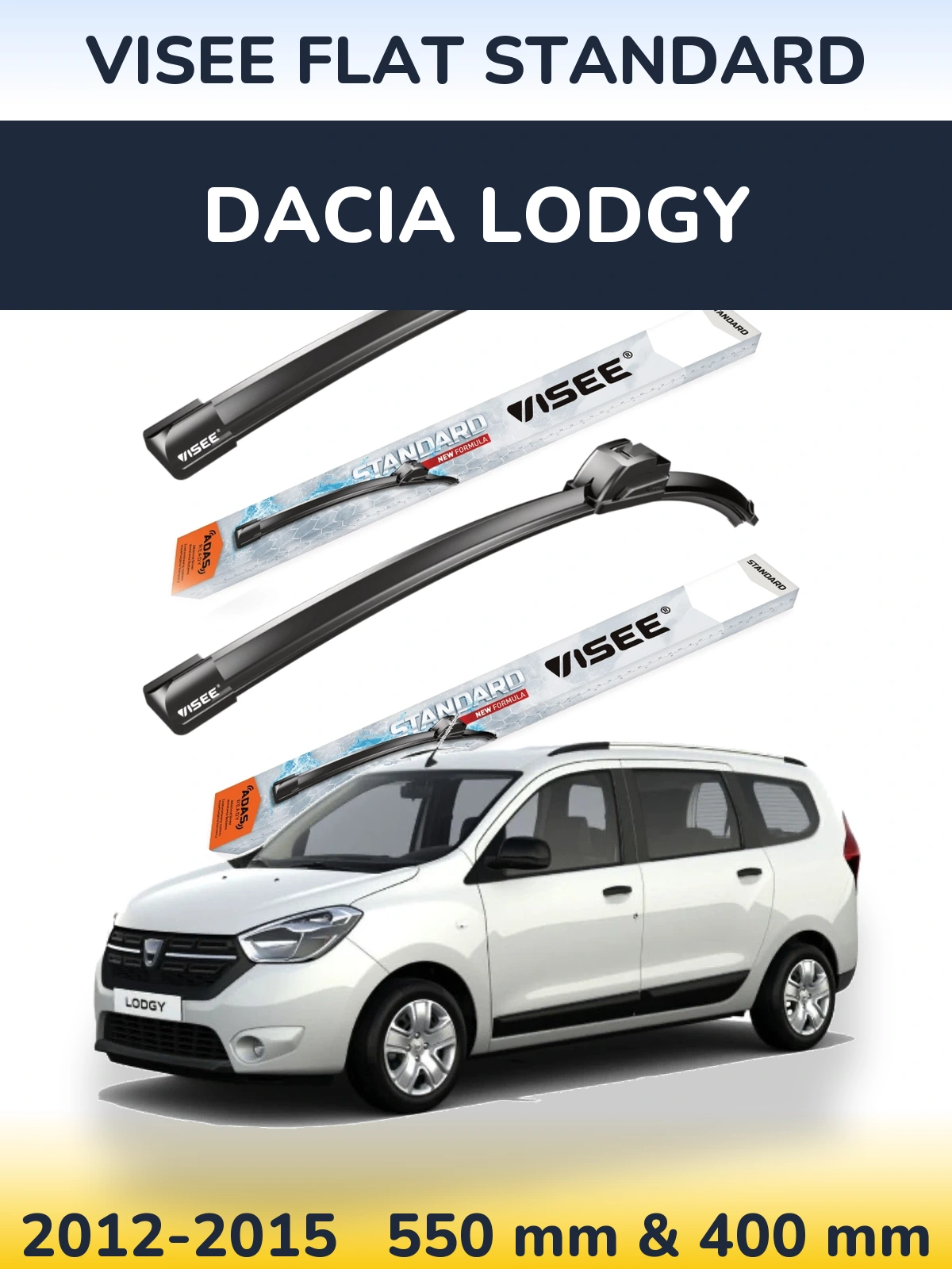 Комплект передних дворников VISEE FLAT STANDARD 550 & 400 мм для Dacia Lodgy 2012-2015