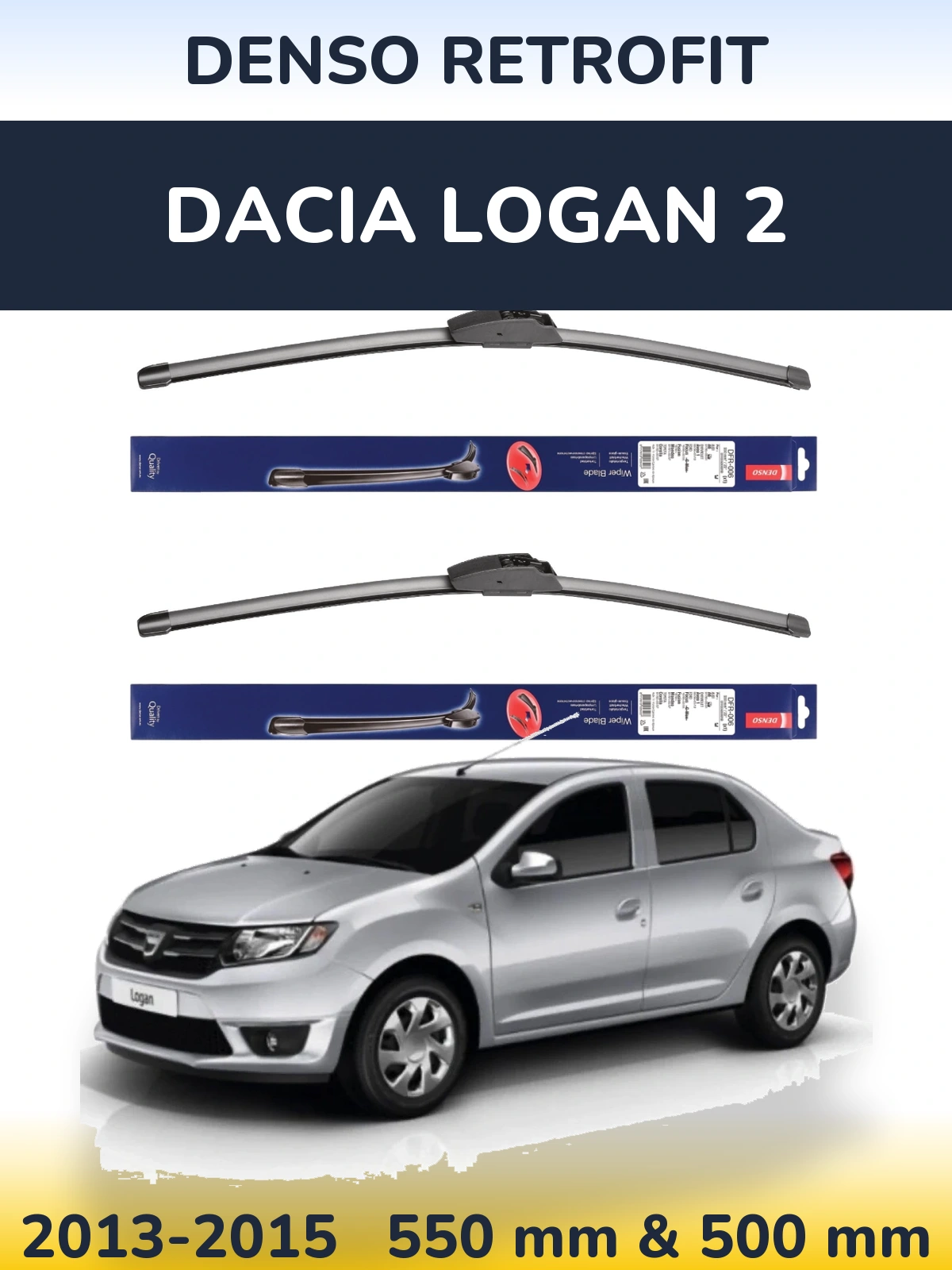 Komplet przednich wycieraczek Denso Retrofit 550 & 500 mm do Dacia Logan 2 2013-2015
