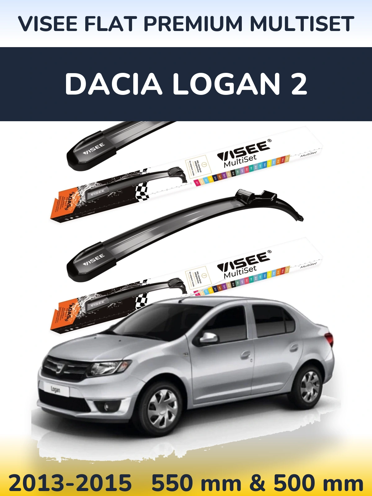 Komplet przednich wycieraczek VISEE FLAT PREMIUM MultiSet 550 & 500 mm do Dacia Logan 2 2013-2015